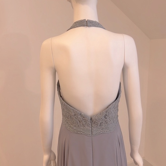 NWT SAMPLE SALE Dessy 4512 Platinum size 10 Classic Lace Halter chiffon Pristine - Picture 5 of 7